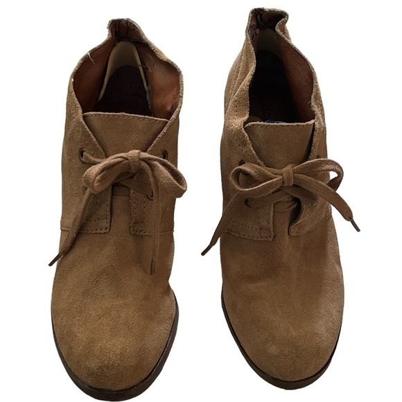 Lucky Brand Sway cognac suede lace up wedge heels booties sz 8 1/2 - Picture 2 of 10
